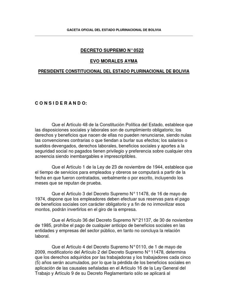 decreto supremo 0522